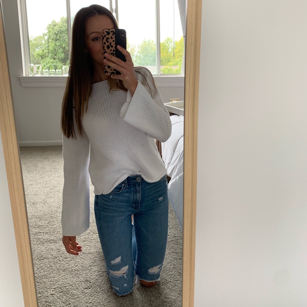 Vintage Bell Sleeve White Knit Sweater